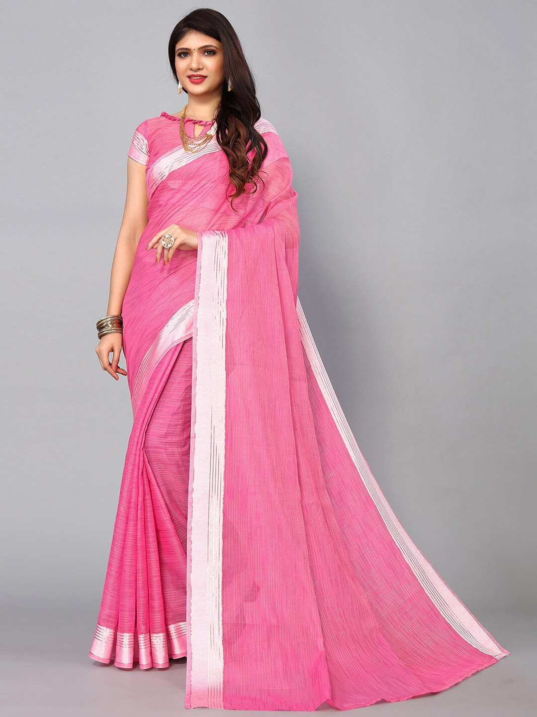 

KALINI Printed Woven Design Zari Saree, Pink