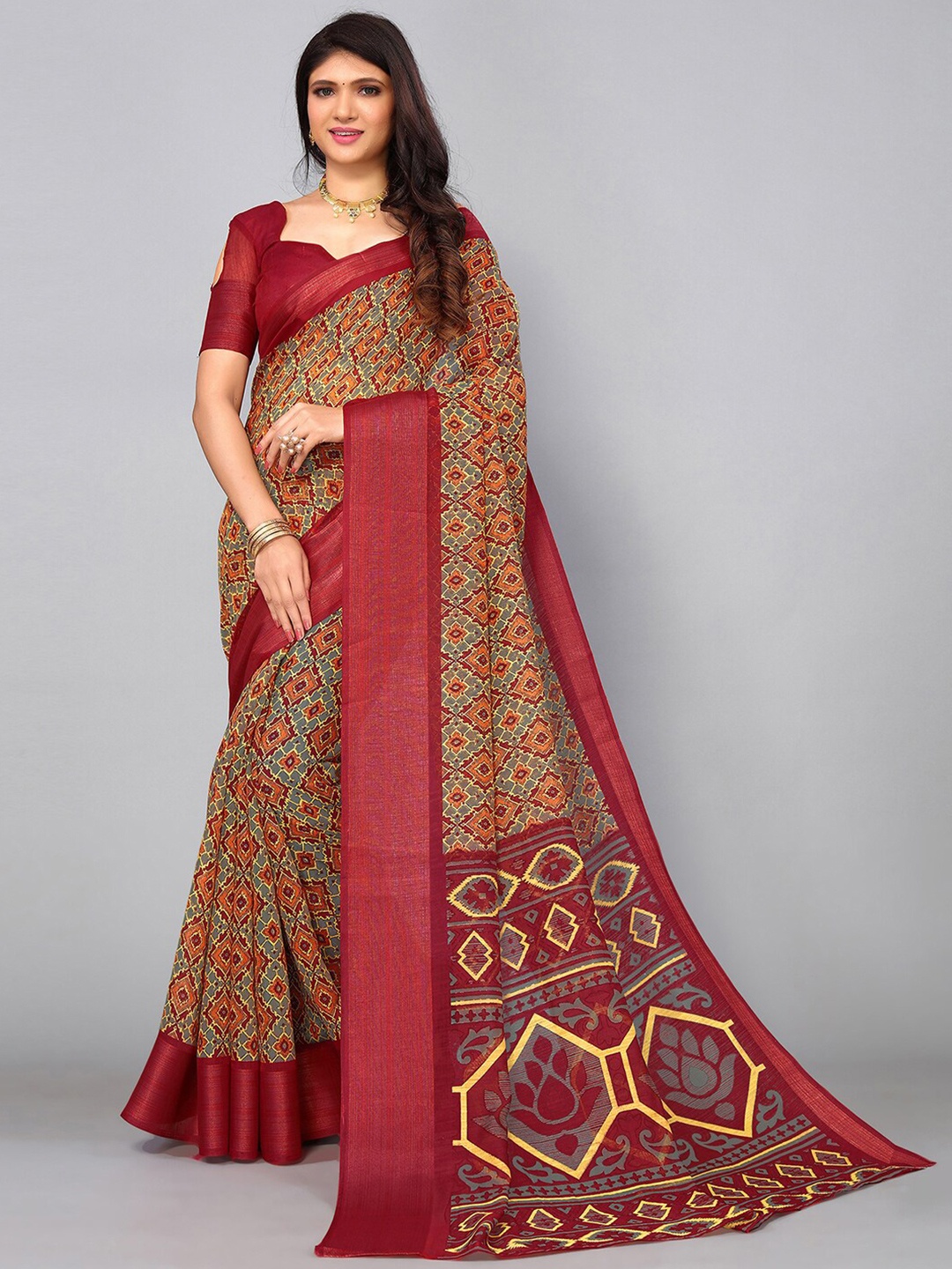 

KALINI Ethnic Motifs Printed Festive Saree, Maroon