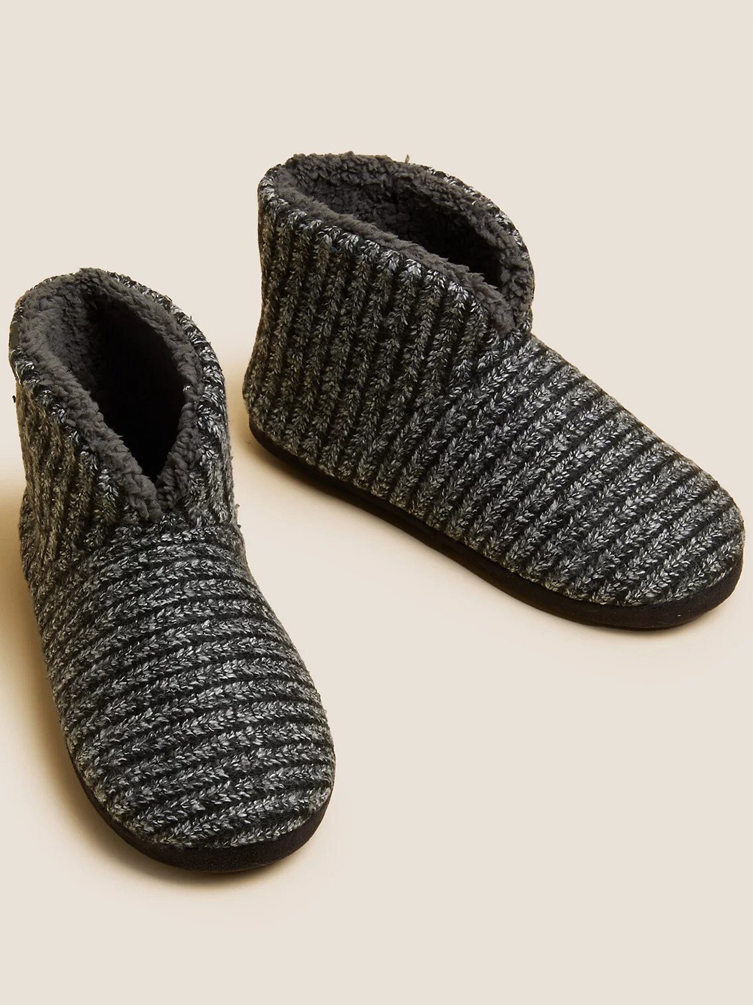

Marks & Spencer Men Knitted Slipper Winter Boots, Grey