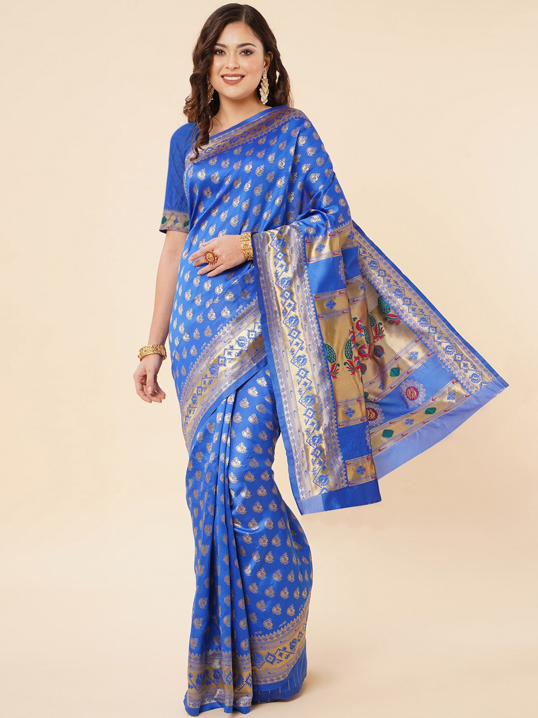 

ZIKARAA Ethnic Motifs Zari Pure Silk Banarasi Saree, Blue