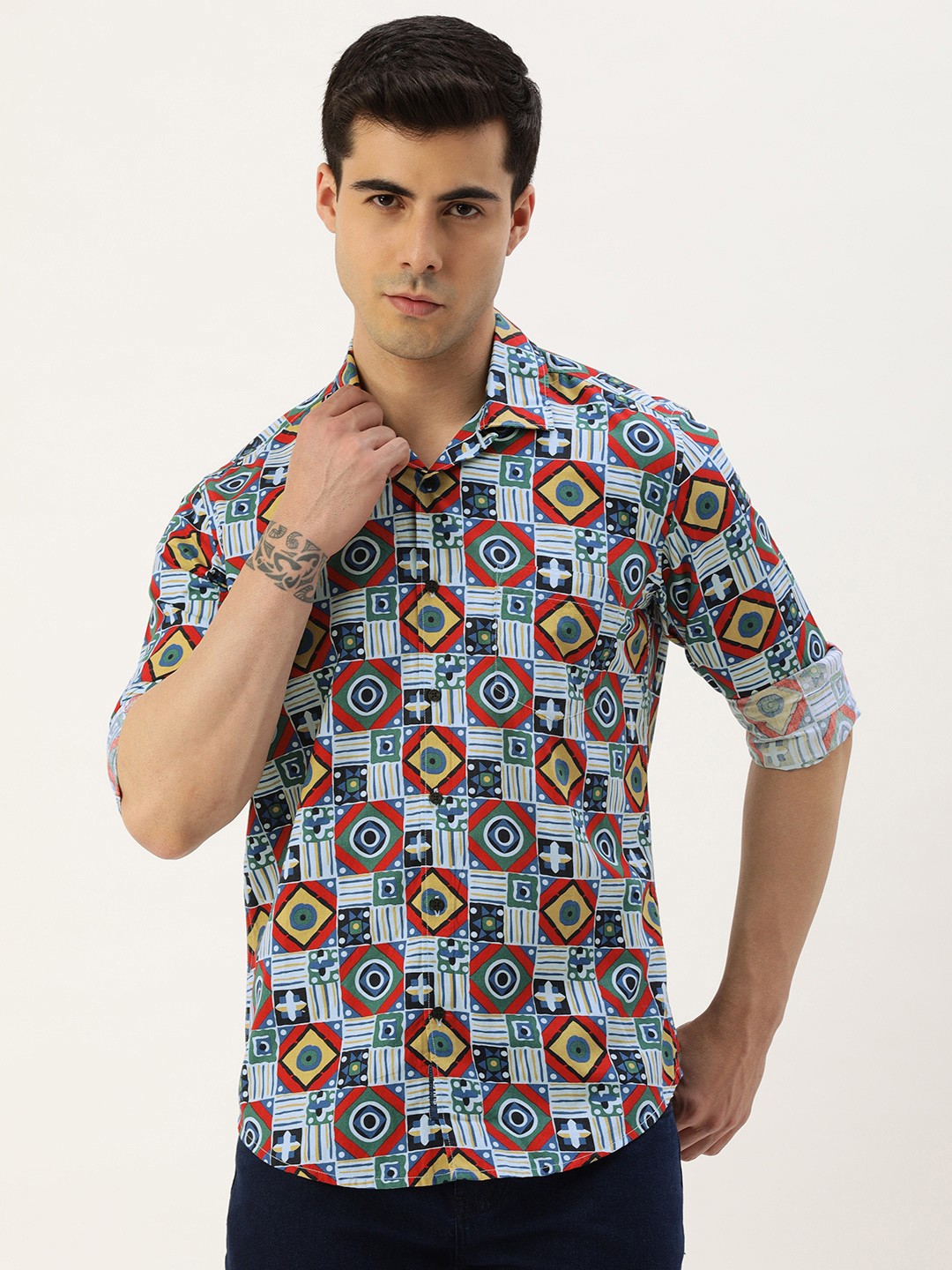 

Bene Kleed Men Slim Fit Tribal Printed Casual Shirt, Blue