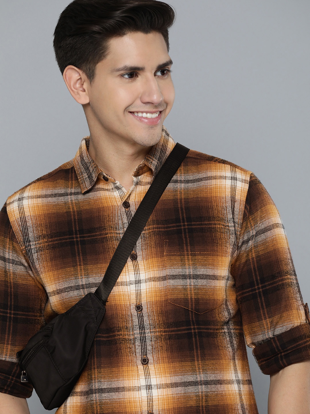 

HERE&NOW Men Brown Tartan Checks Checked Casual Shirt