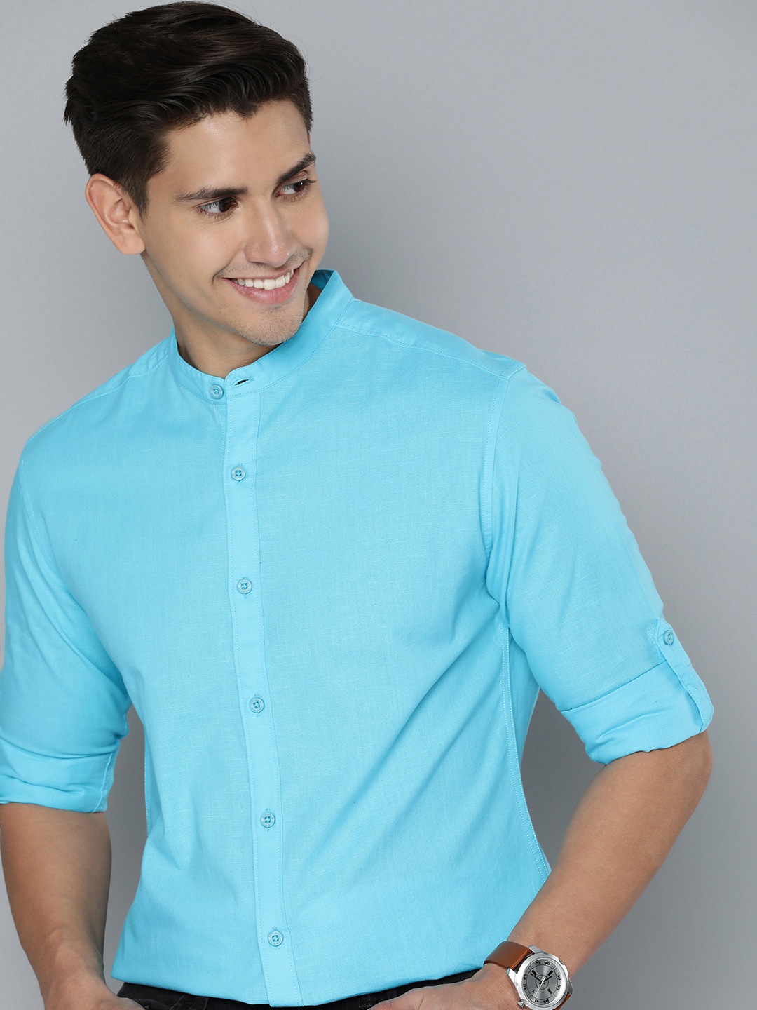 

HERE&NOW Men Turquoise Blue Slim Fit Casual Shirt