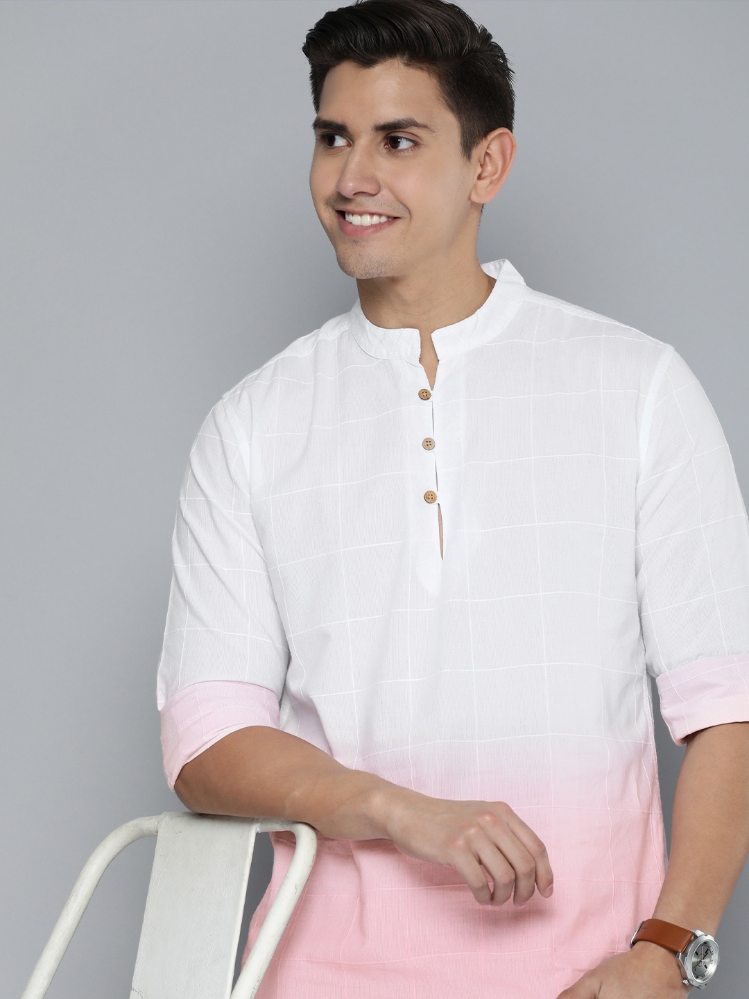 

HERE&NOW Men Pink Slim Fit Ombre Colourblocked Casual Shirt