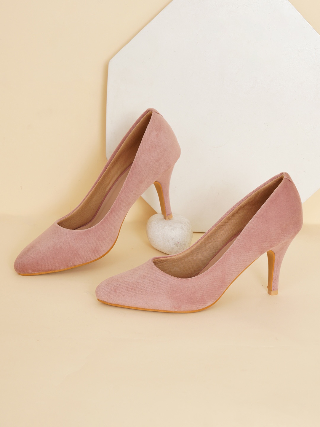 

HEELSNFEELS Suede Slim Heel Pumps, Peach