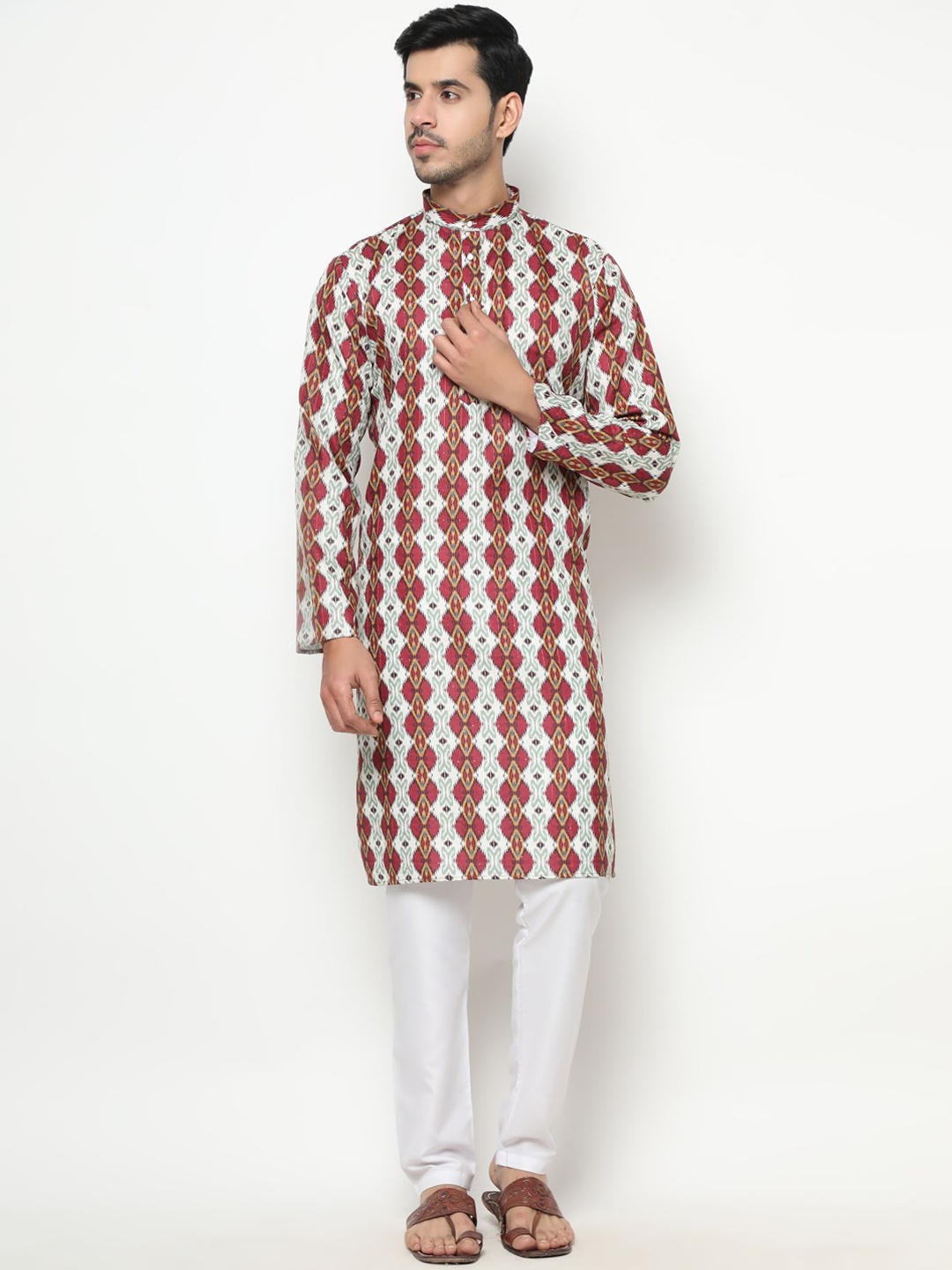 

PREMROOP- THE STYLE YOU LOVE Geometric Printed Kurta, White