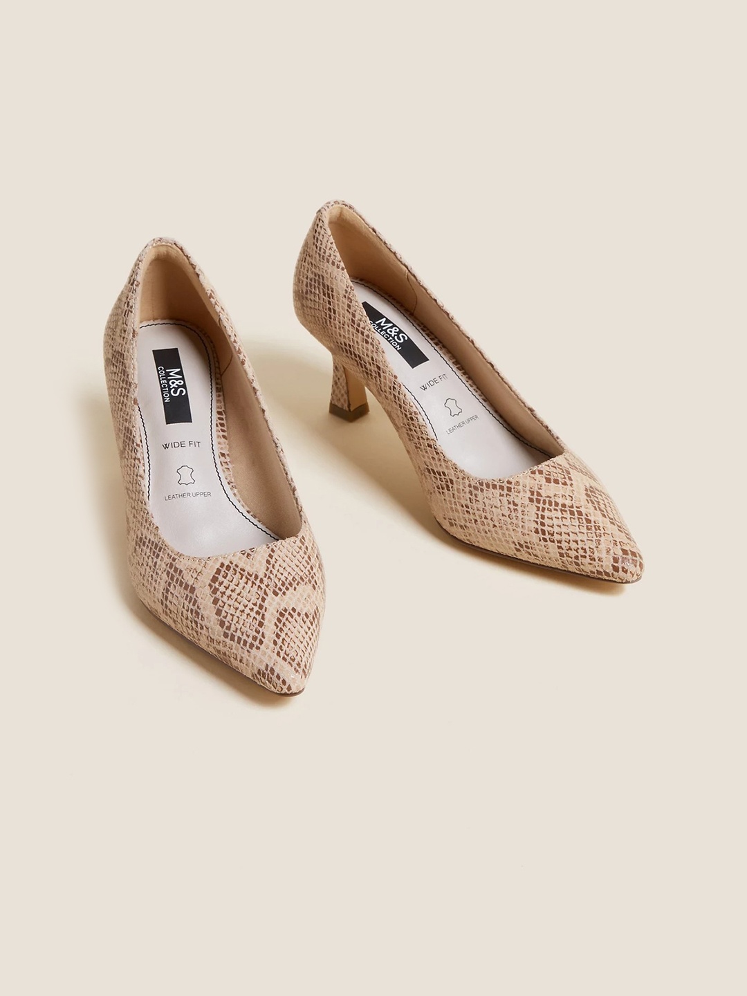 

Marks & Spencer Printed Leather Kitten Pumps, Brown