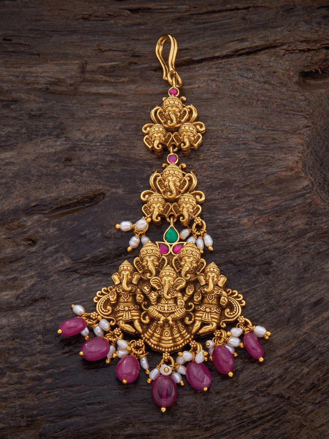 

Kushal's Fashion Jewellery Gold-Toned & Red Stone-Studded & Beaded Maang Tikka