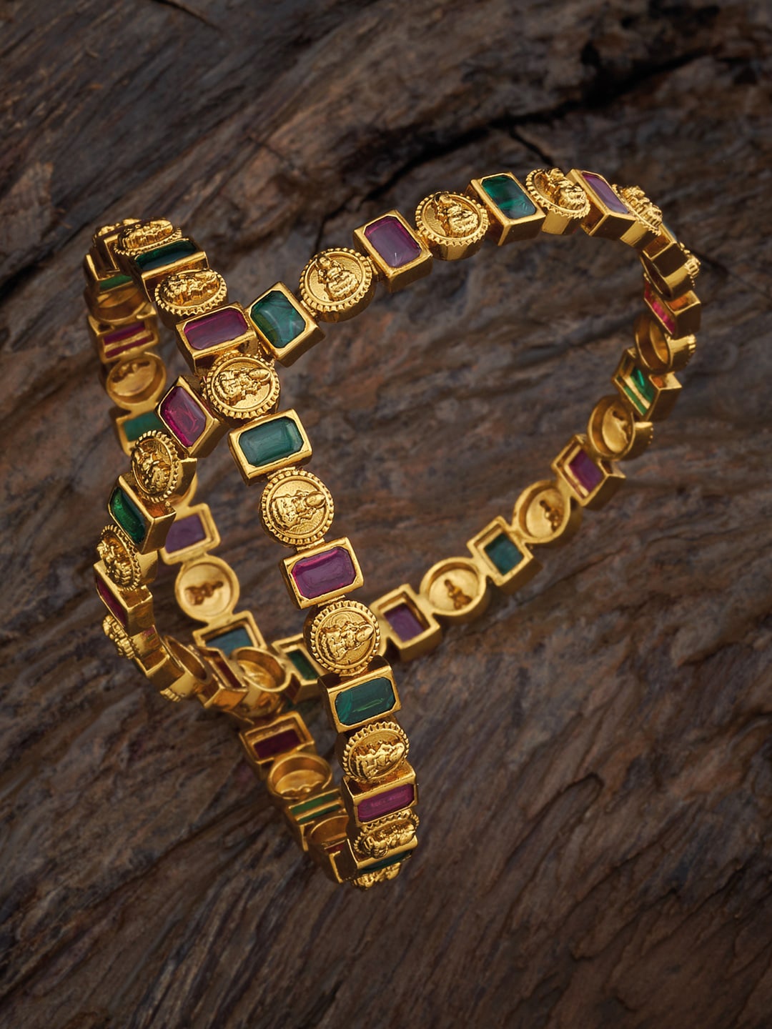 

Kushal's Fashion Jewellery Set Of 2 Stones-Studded Bangles, Red
