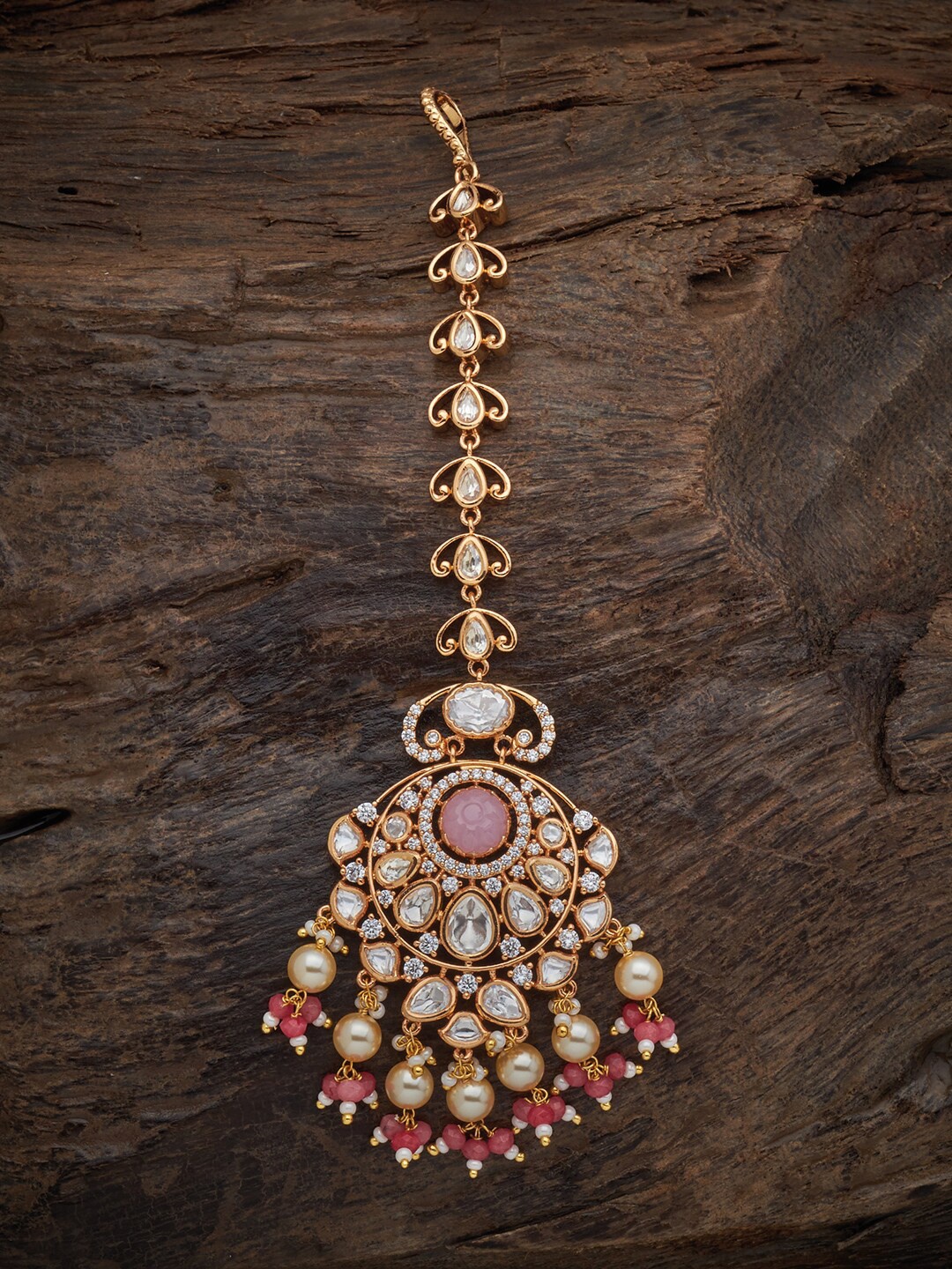 

Kushal's Fashion Jewellery Kundan-Studded Vilandi Maangtikka, Pink