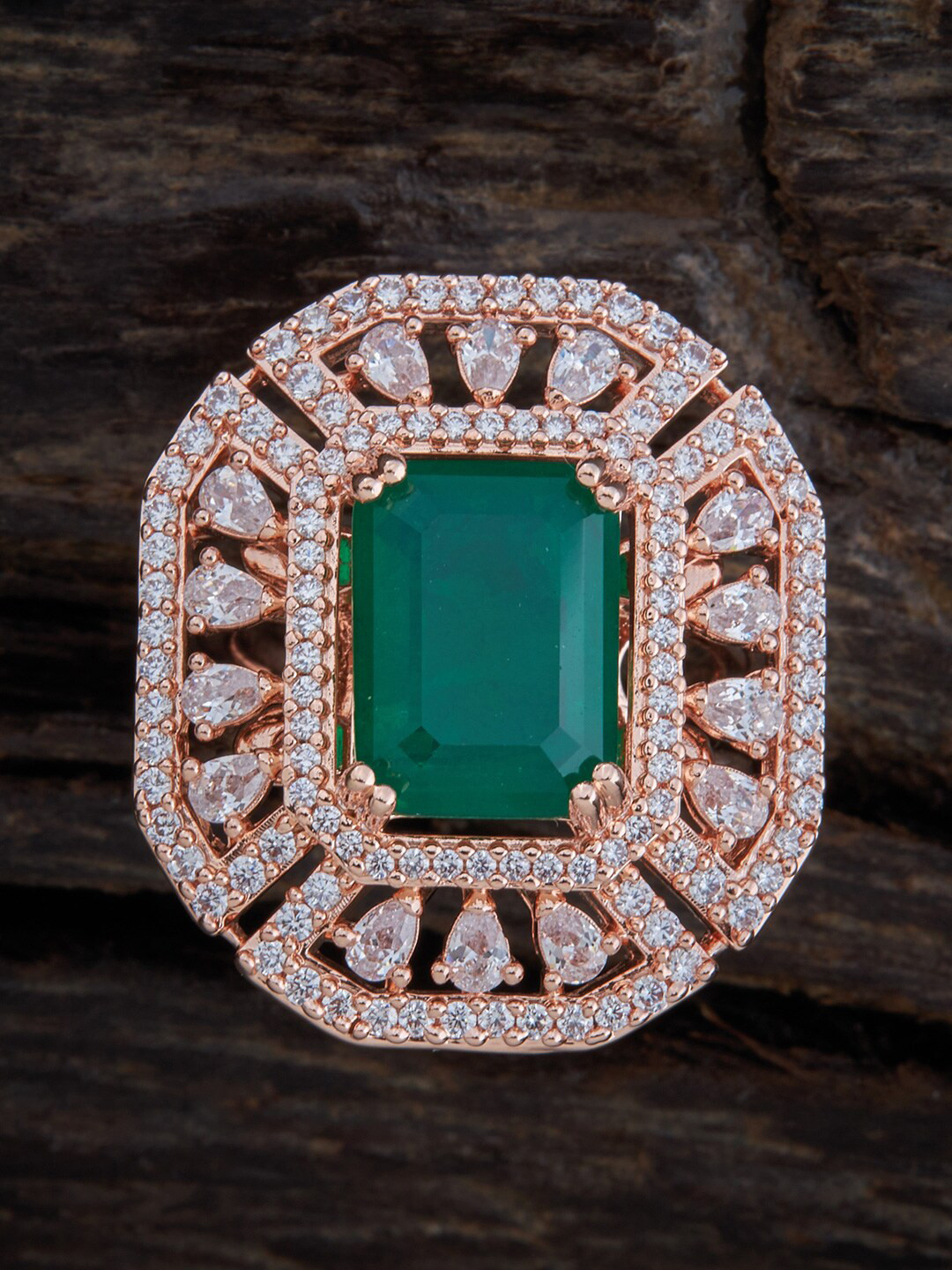 

Kushal's Fashion Jewellery Rose Gold-Plated Cubic Zirconia Studded Adjustable Finger Ring