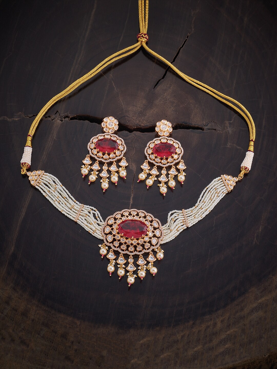 

Kushal's Fashion Jewellery Kundan Studded & Beaded Jewellery Set, Gold