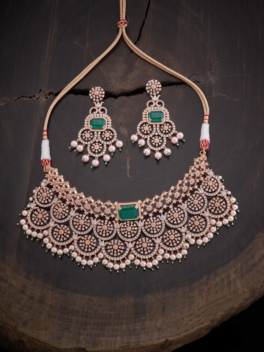 

Kushal's Fashion Jewellery CZ Studded Jewellery Set, Rose gold