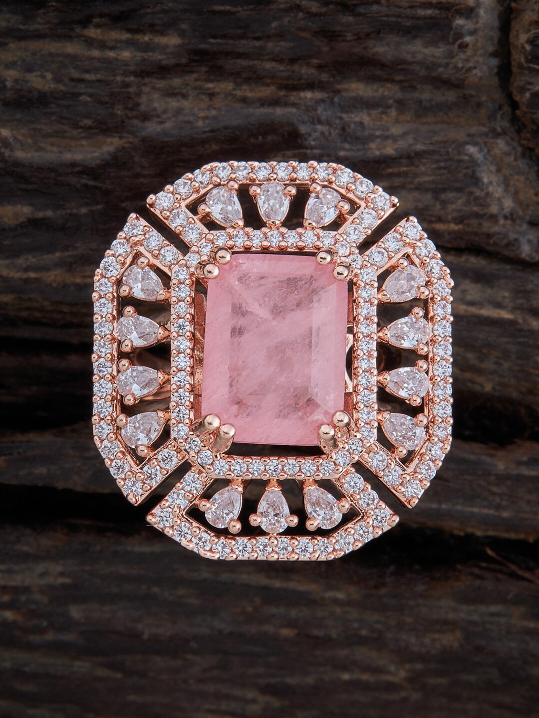 

Kushal's Fashion Jewellery Rose Gold-Plated Zircon Studded Finger Ring