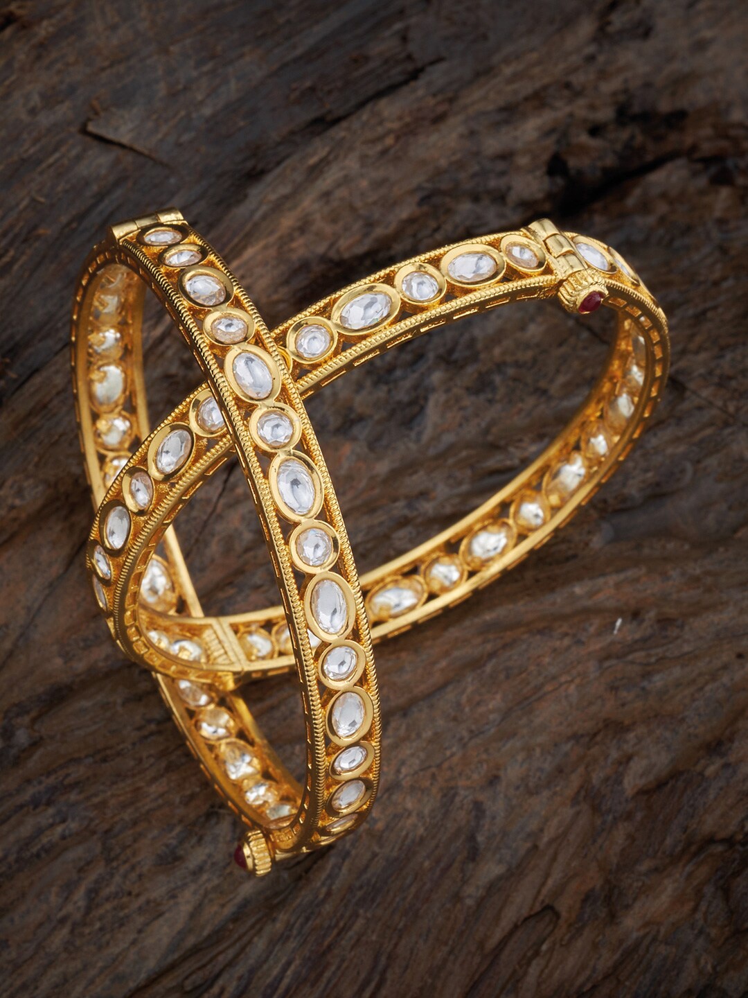 

Kushal's Fashion Jewellery Set of 2 Kundan Studded Vilandi Bangles, Gold