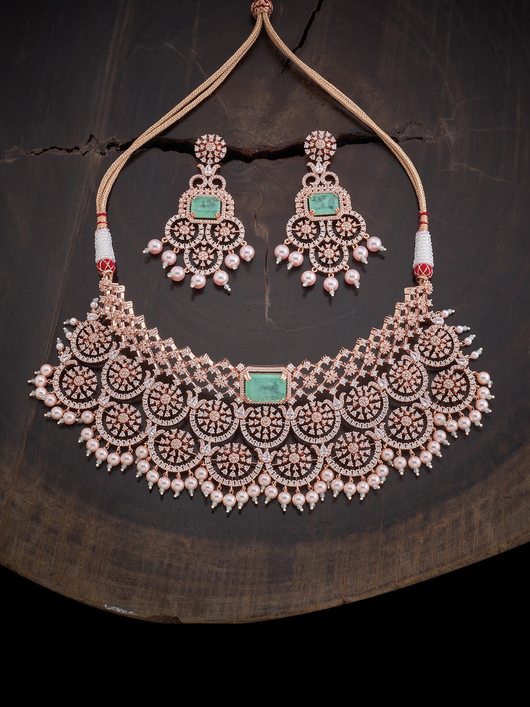 

Kushal's Fashion Jewellery Rose Gold-Plated CZ Studded & Beaded Jewellery Set