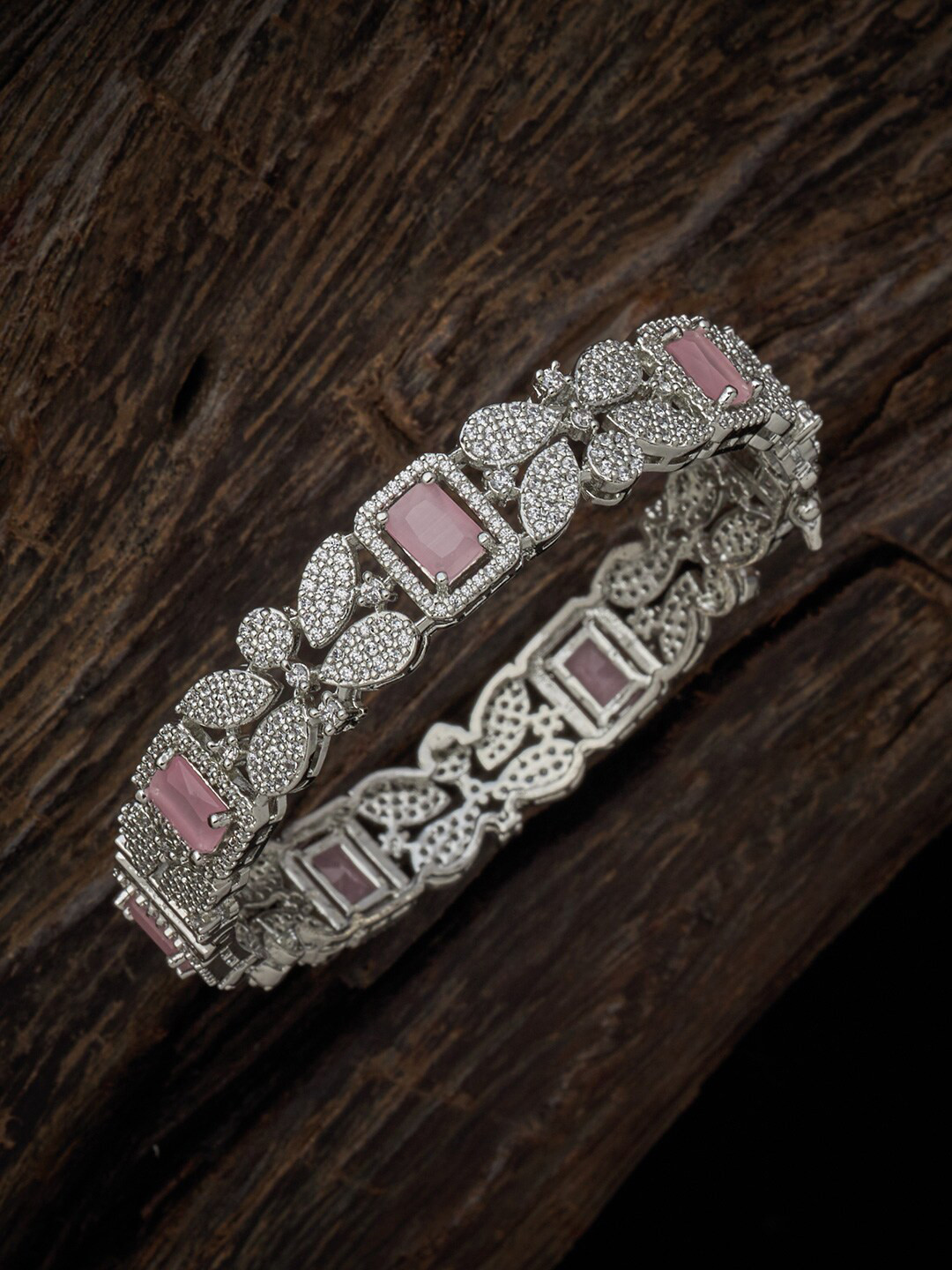 

Kushal's Fashion Jewellery Rhodium-Plated CZ-Studded Bangle, Silver