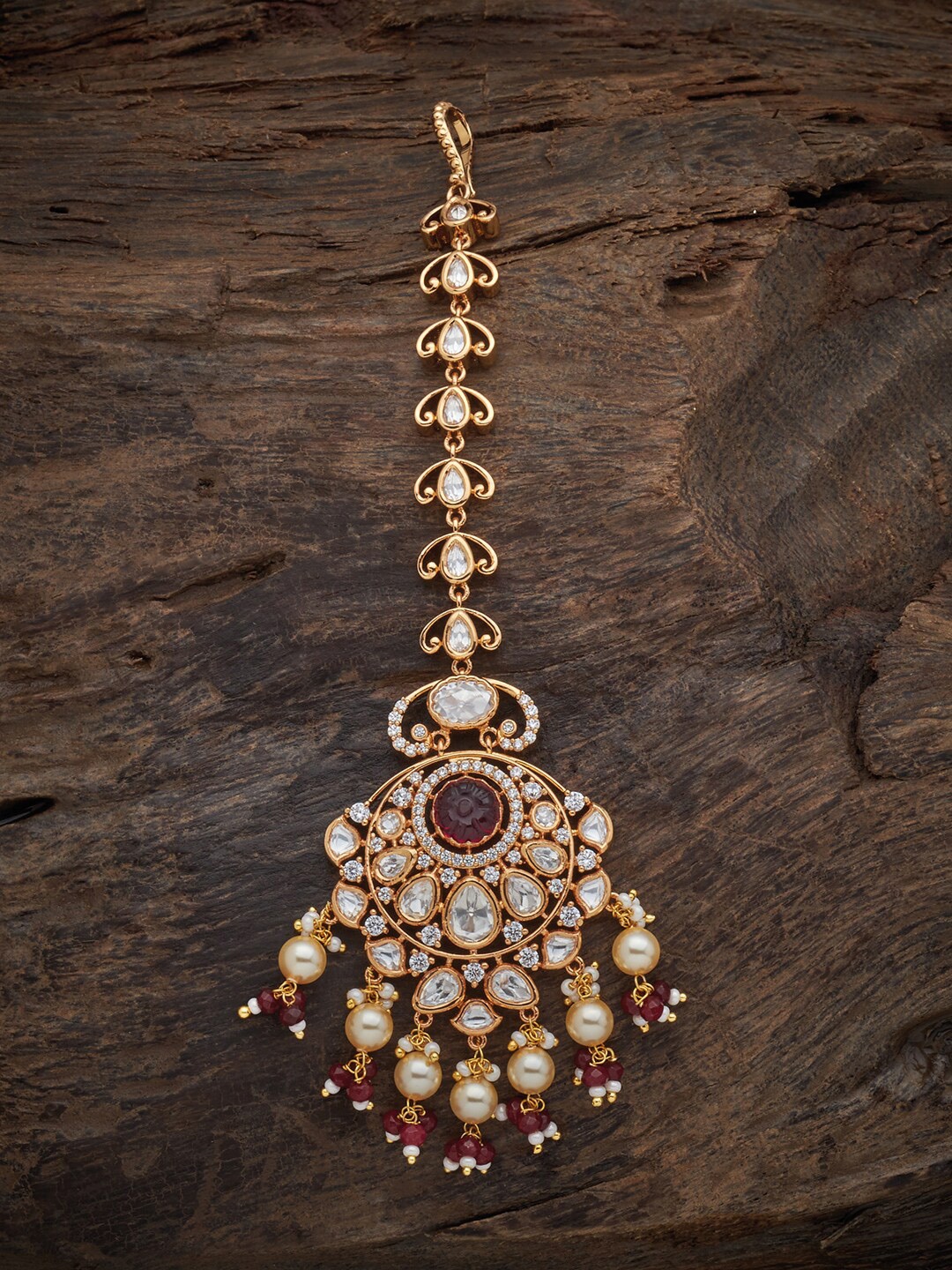 

Kushal's Fashion Jewellery Gold- Plated & Red Kundan Studded Maang Tikka