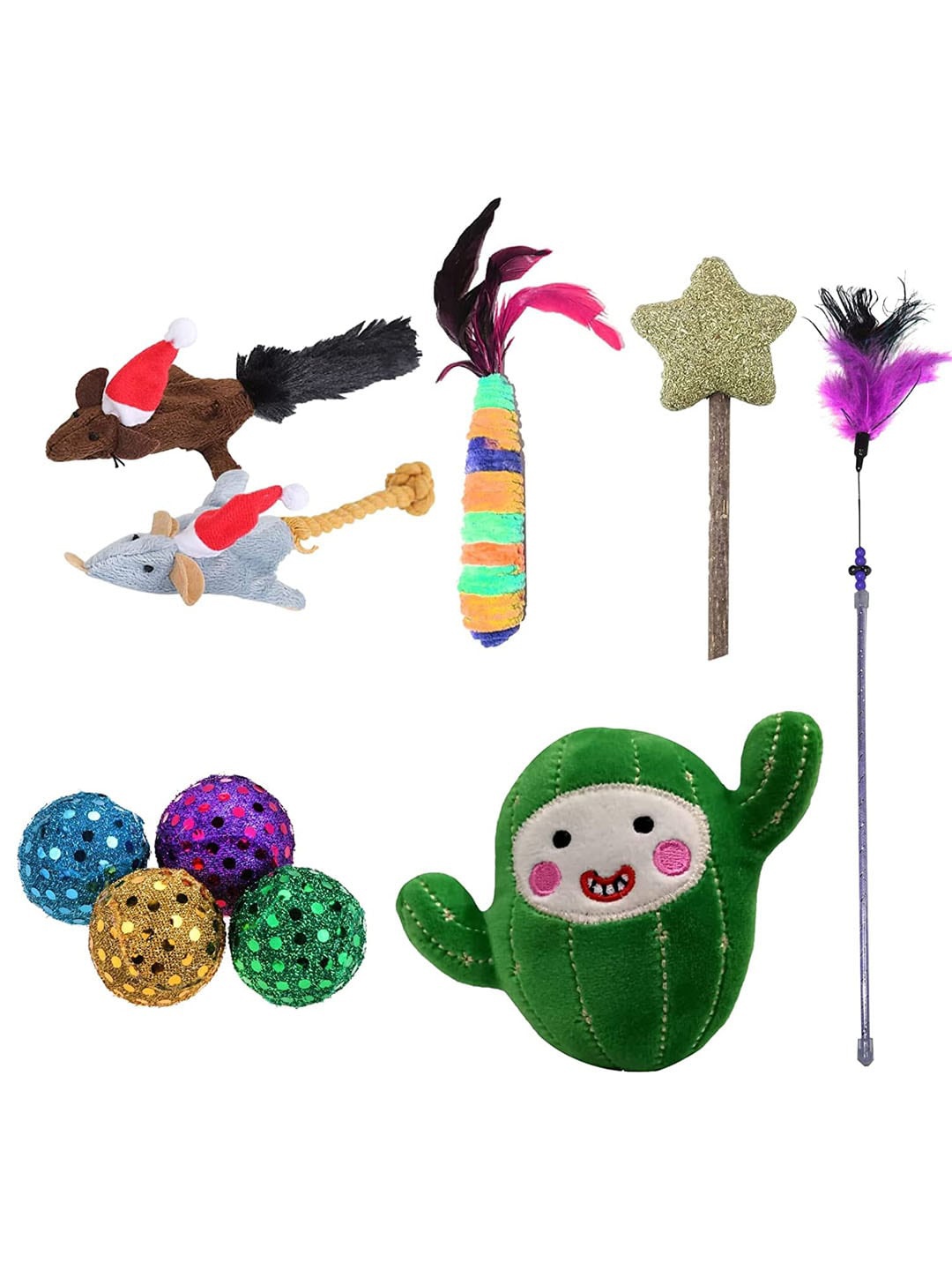 

Emily pets Set Of 6 Soft Colorful Playing Pet Toys, Green