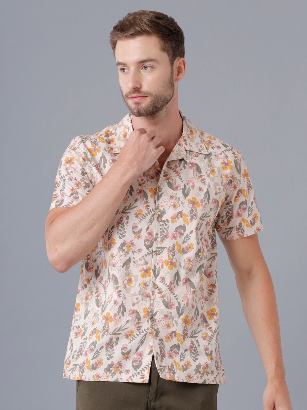 

YOVISH Men Slim Fit Floral Printed Casual Shirt, Off white