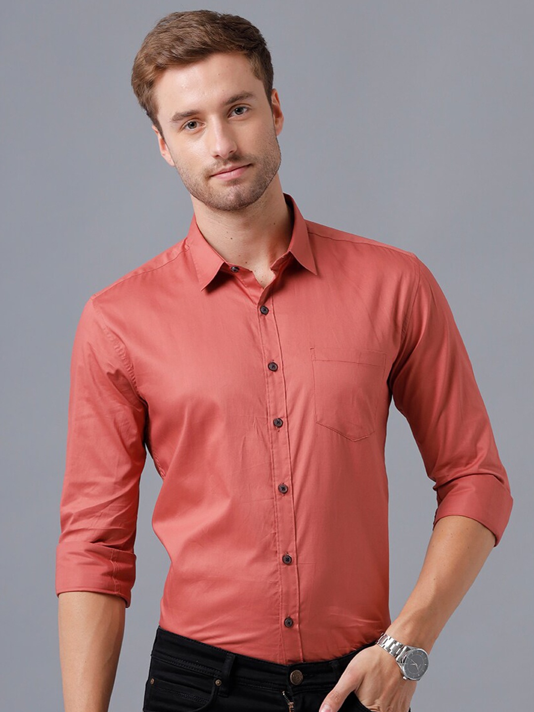 

YOVISH Men Smart Slim Fit Formal Cotton Shirt, Coral