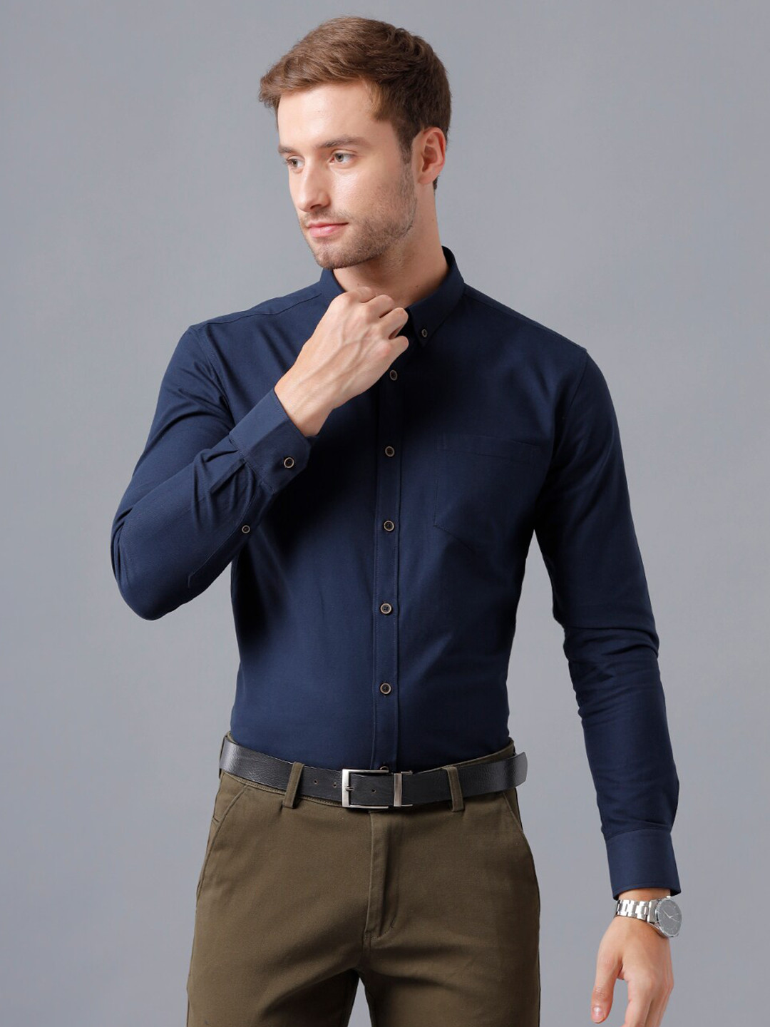 

YOVISH Men Smart Slim Fit Formal Shirt, Navy blue