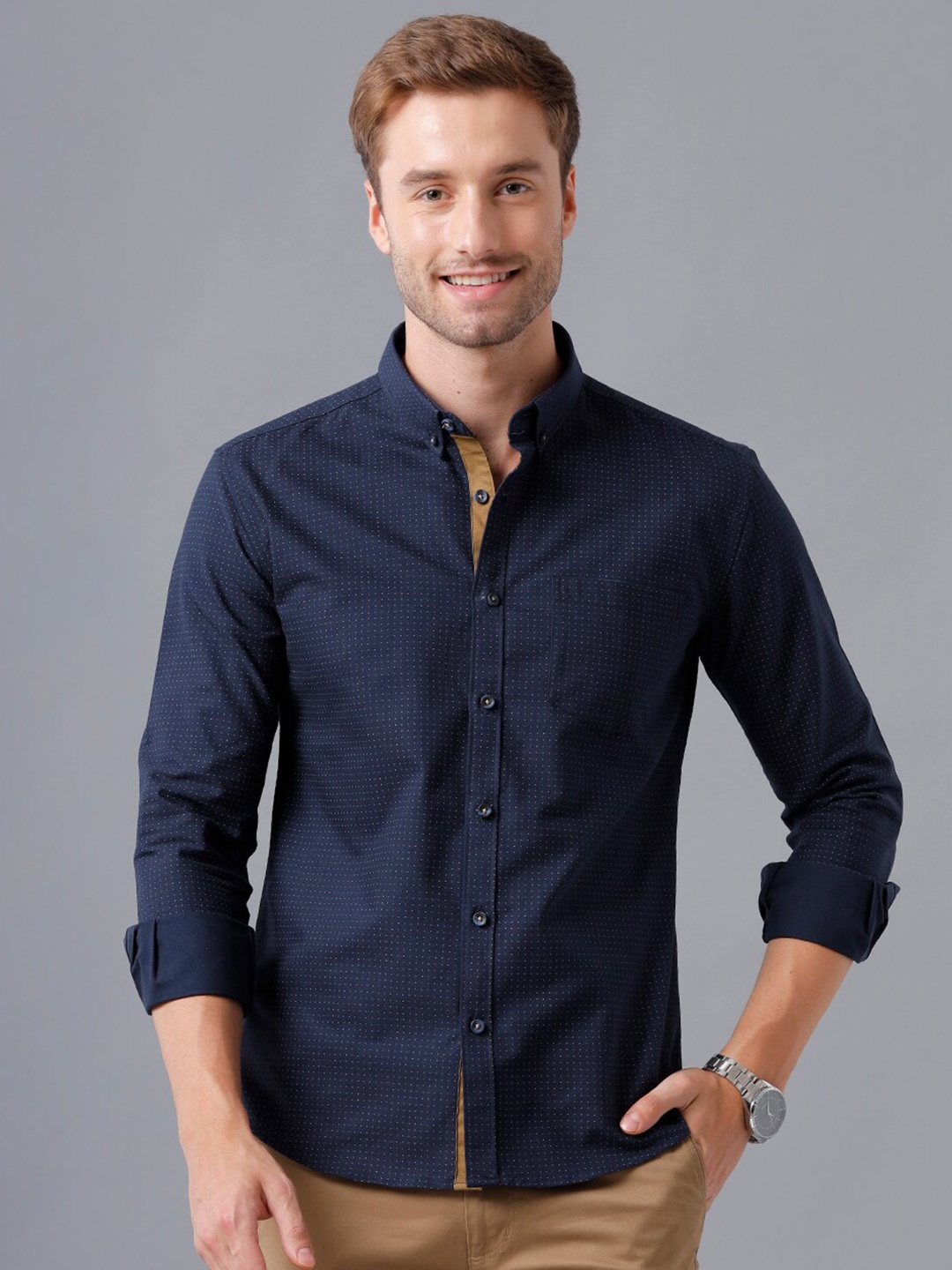 

YOVISH Men Smart Slim Fit Casual Cotton Shirt, Navy blue