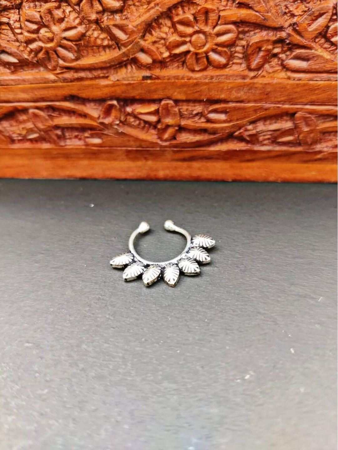 

FIROZA Oxidised Vaidehi Septum Nose Ring, Silver