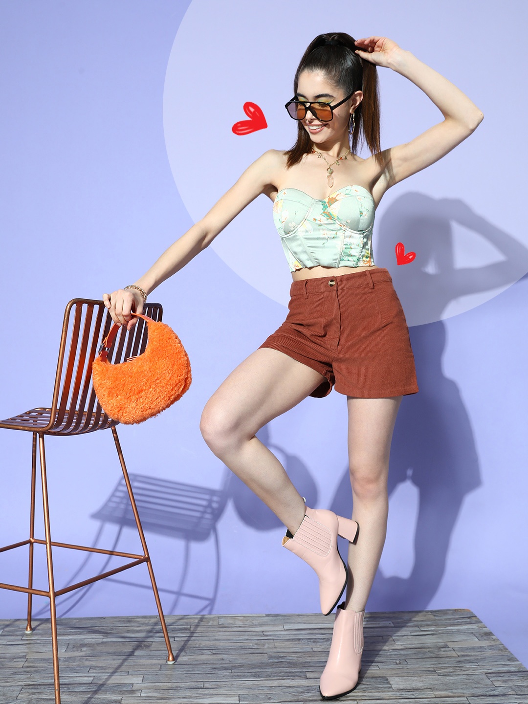 

Berrylush Women Brown High-Rise Cotton Shorts