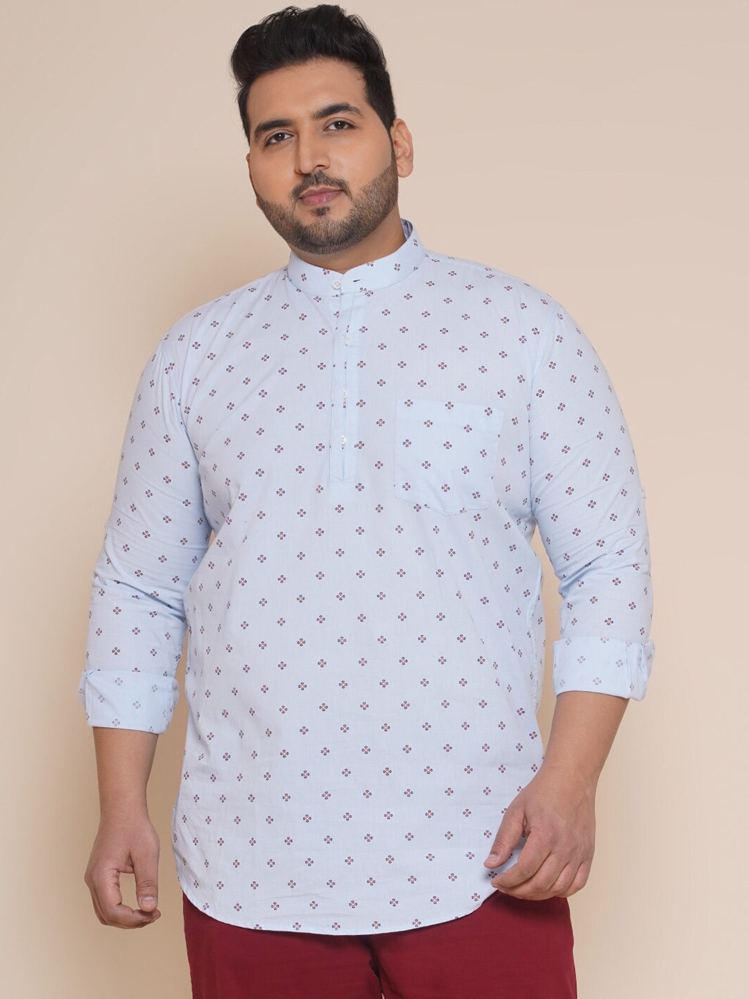 

John Pride Men Plus Size Printed Casual Cotton Shirt, Blue