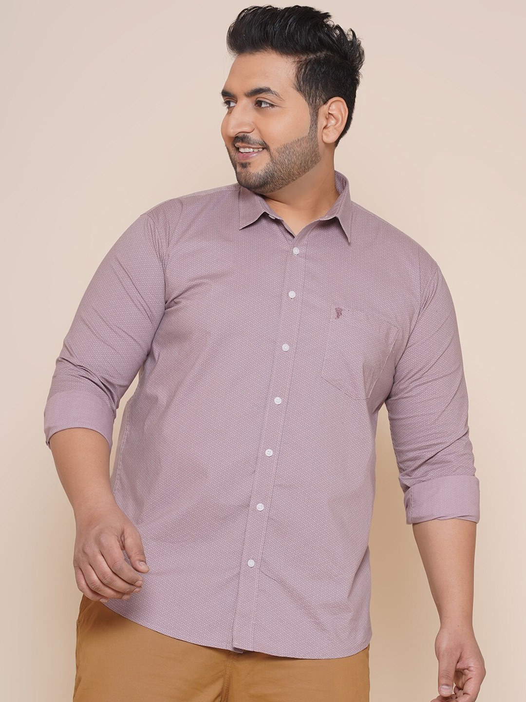 

John Pride Men Plus Size Printed Casual Cotton Shirt, Mauve