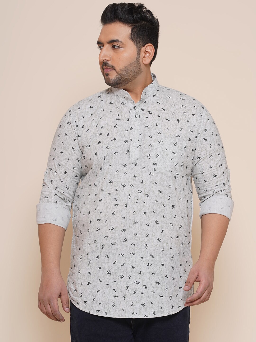 

John Pride Men Plus Size Printed Casual Cotton Shirt, White