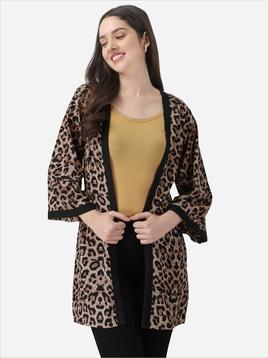 

Fbella Women Animal Printed Longline Shrug, Black