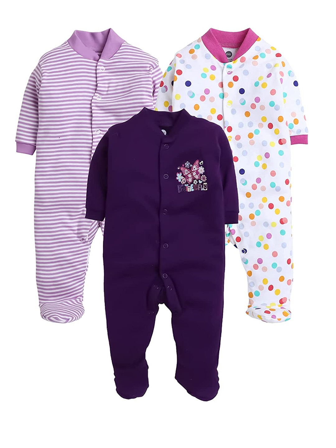 

EIO Kids Pack of 3 Cotton Sleepsuits, Purple