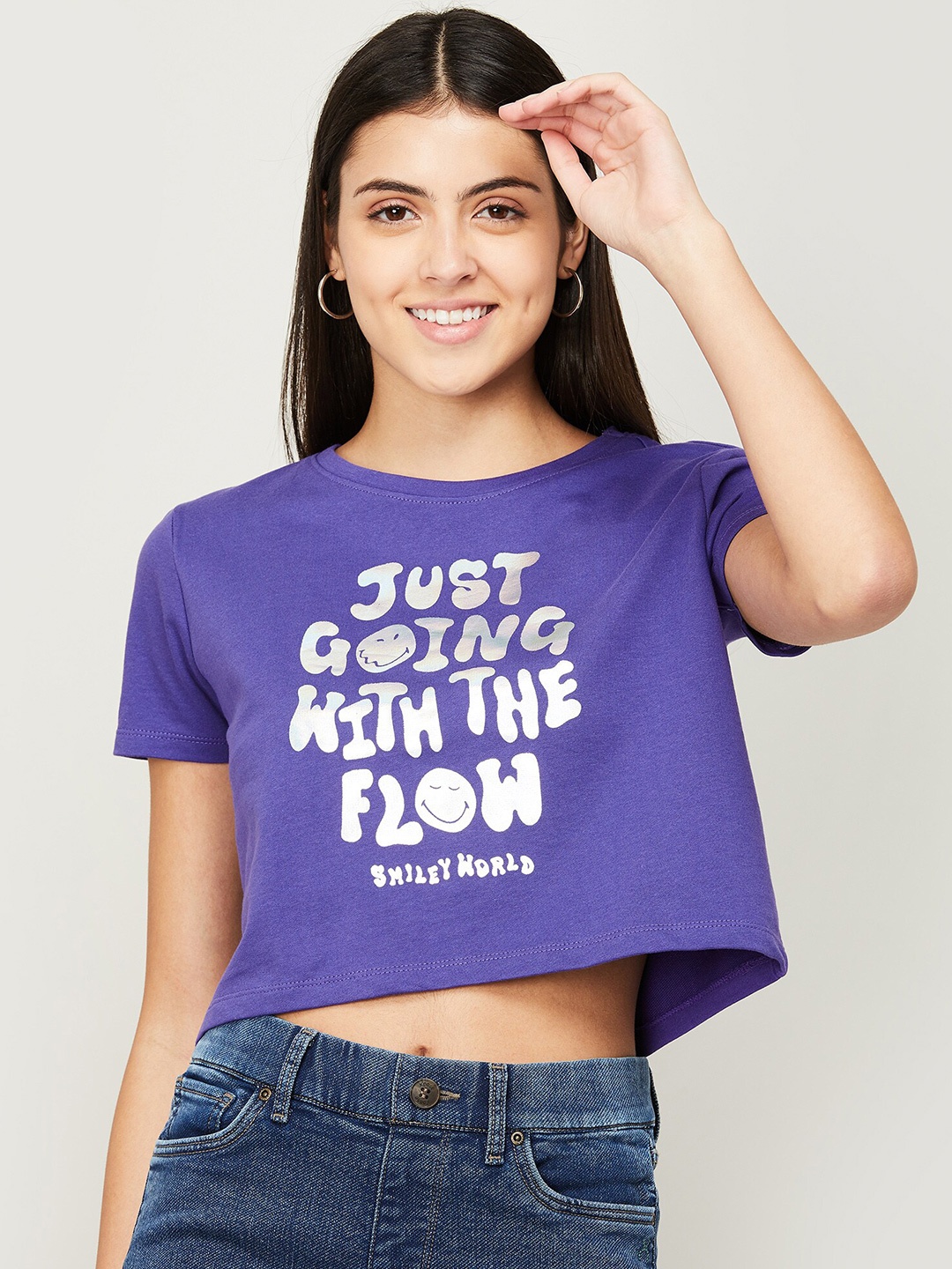 

SmileyWorld Blue Styled Back Top
