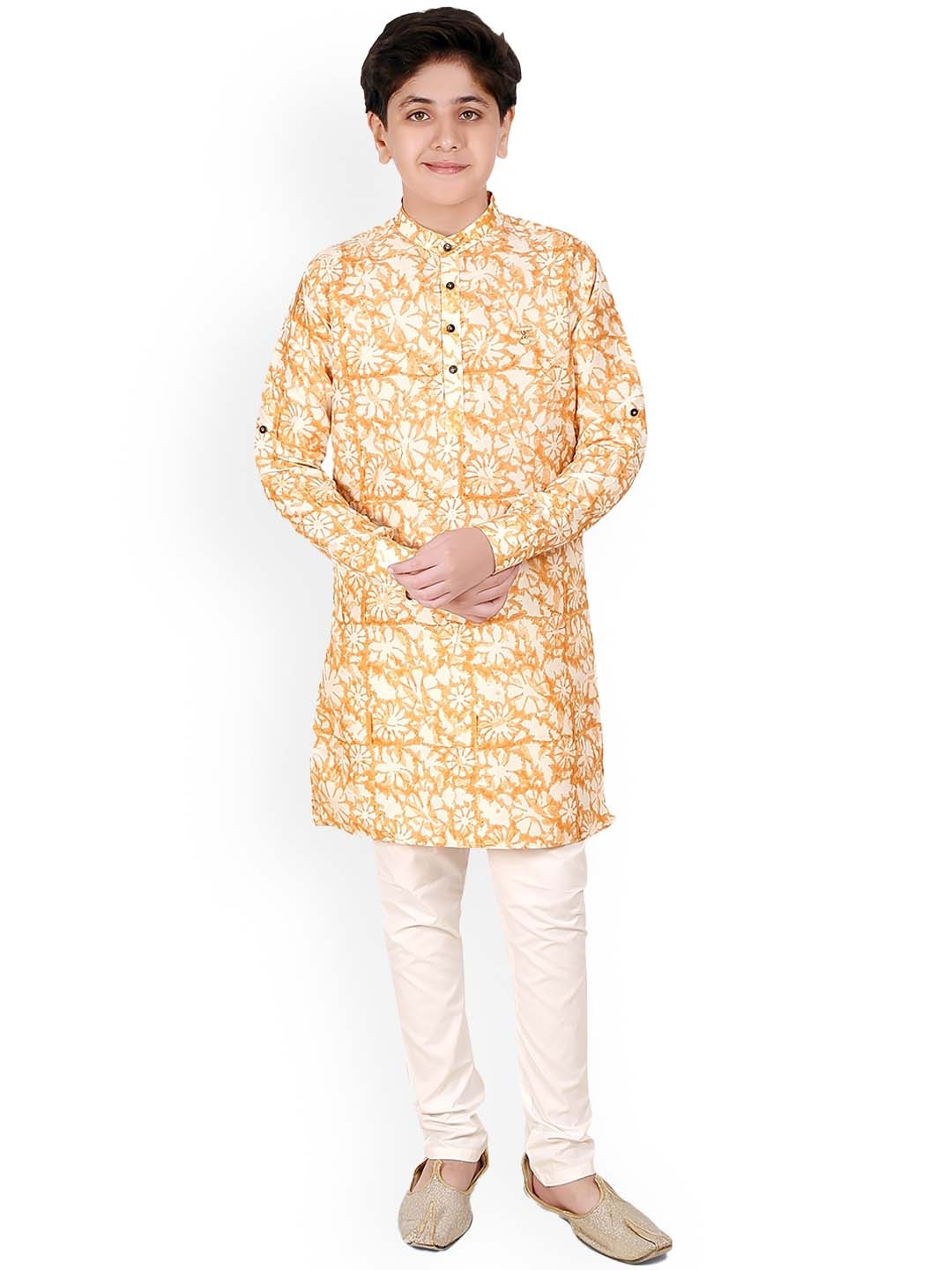 

CAVIO Boys Floral Printed Kurta With Churidar, Rust