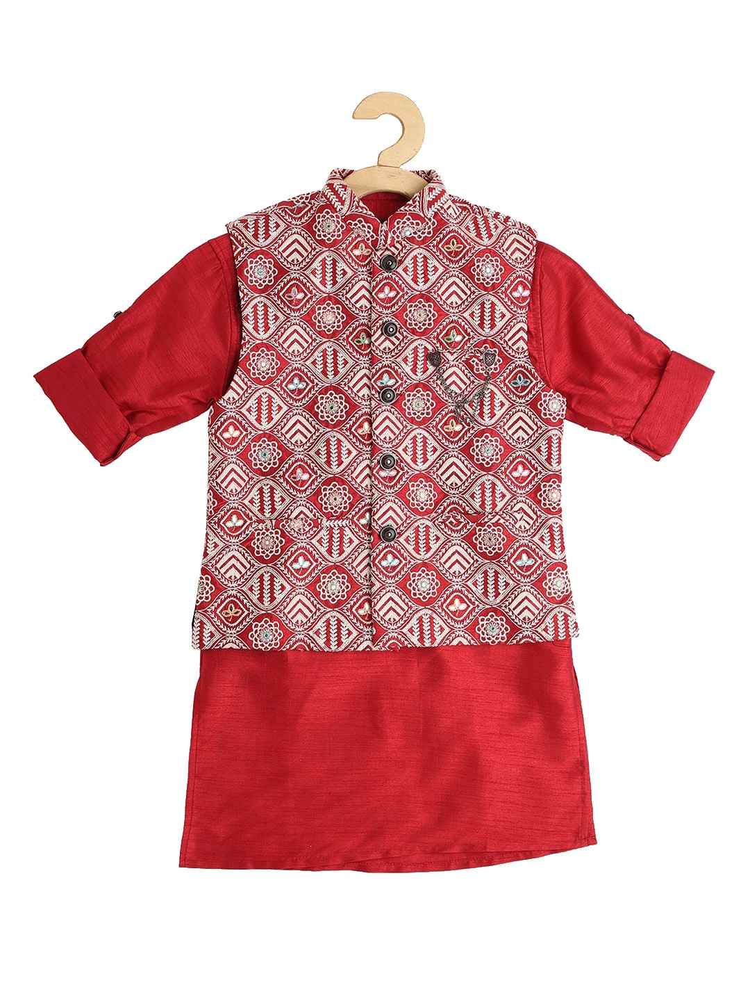 

CAVIO Boys Maroon Thread Work Kurta with Pyjamas