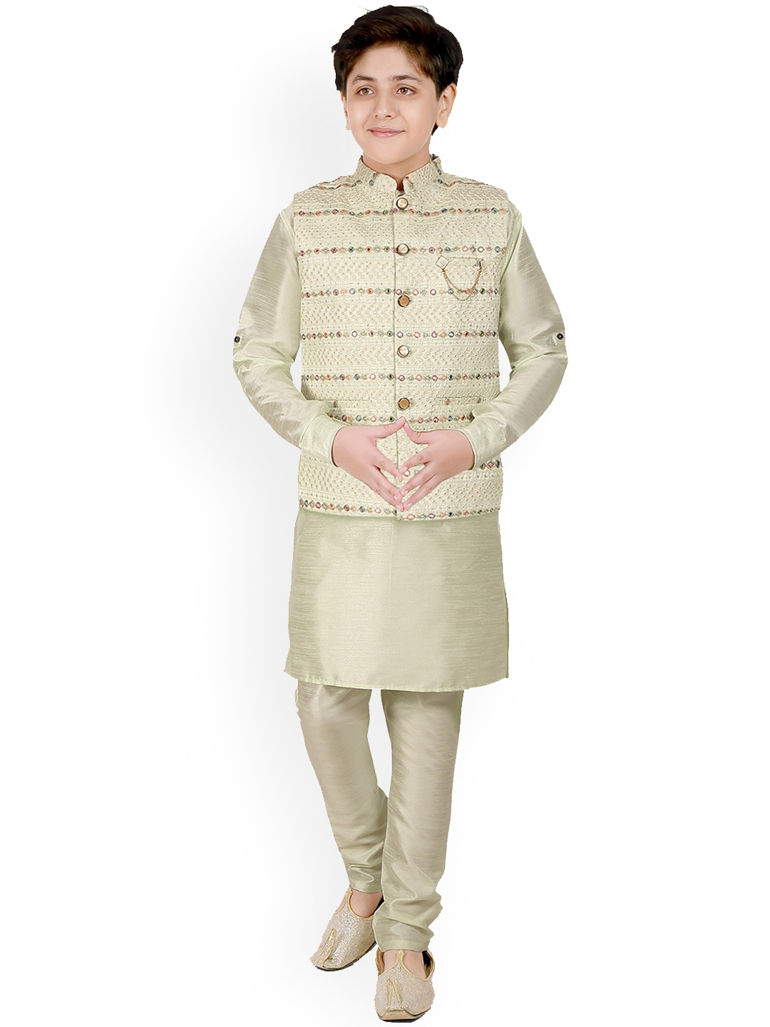 

CAVIO Boys Sea Green Thread Work Kurta with Churidar