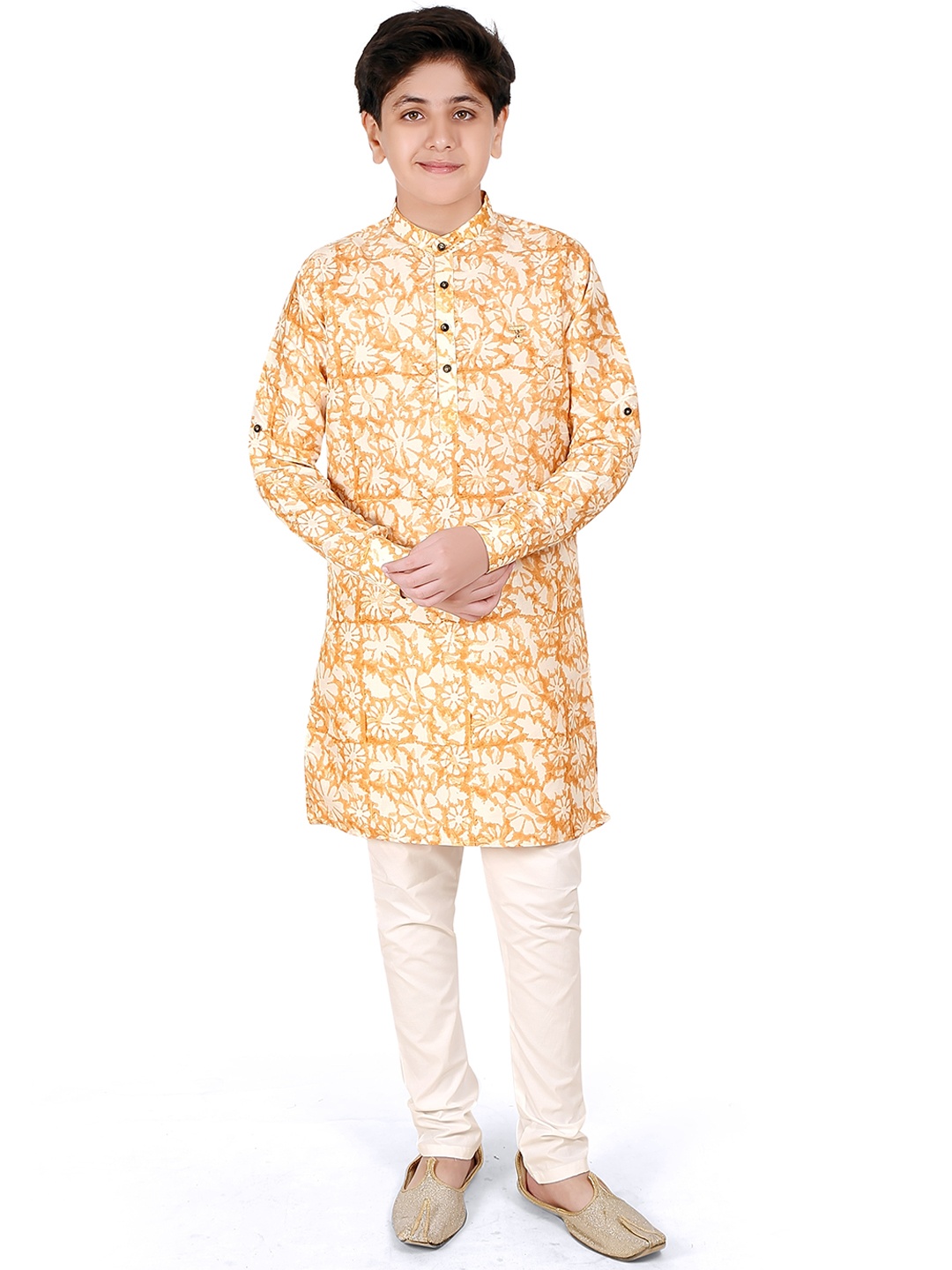 

CAVIO Boys Floral Printed Kurta With Churidar, Rust
