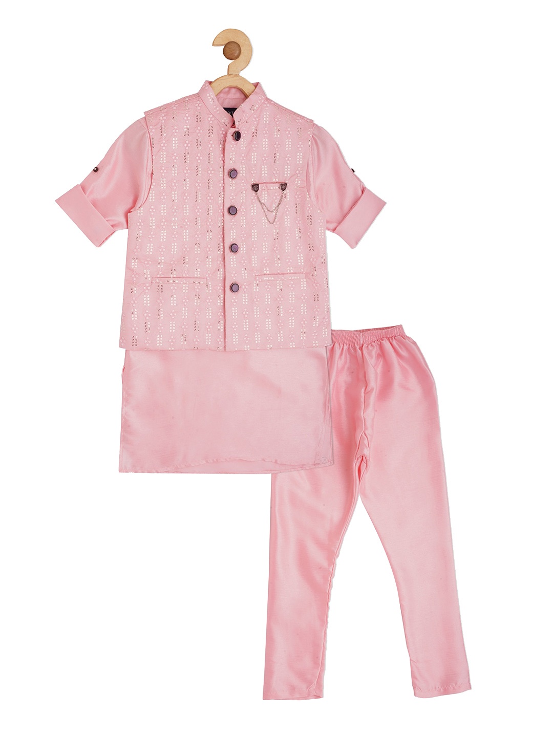 

CAVIO Boys Thread Work Kurta With Pyjamas, Pink