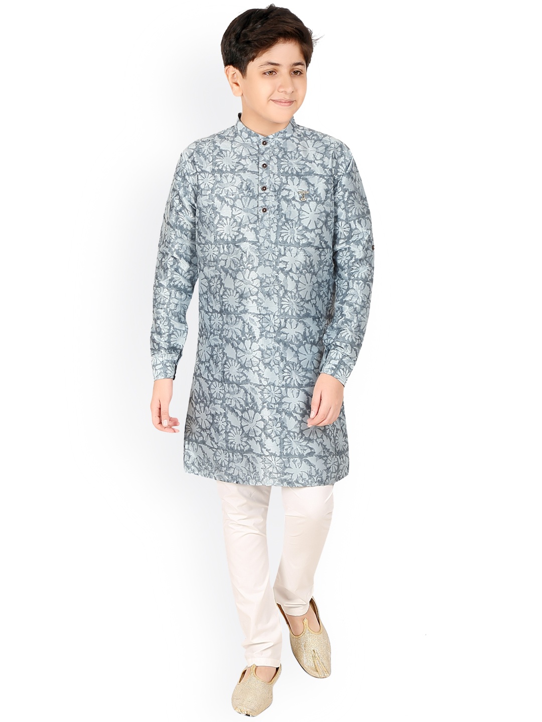 

CAVIO Boys Floral Printed Kurta With Pyjamas, Grey