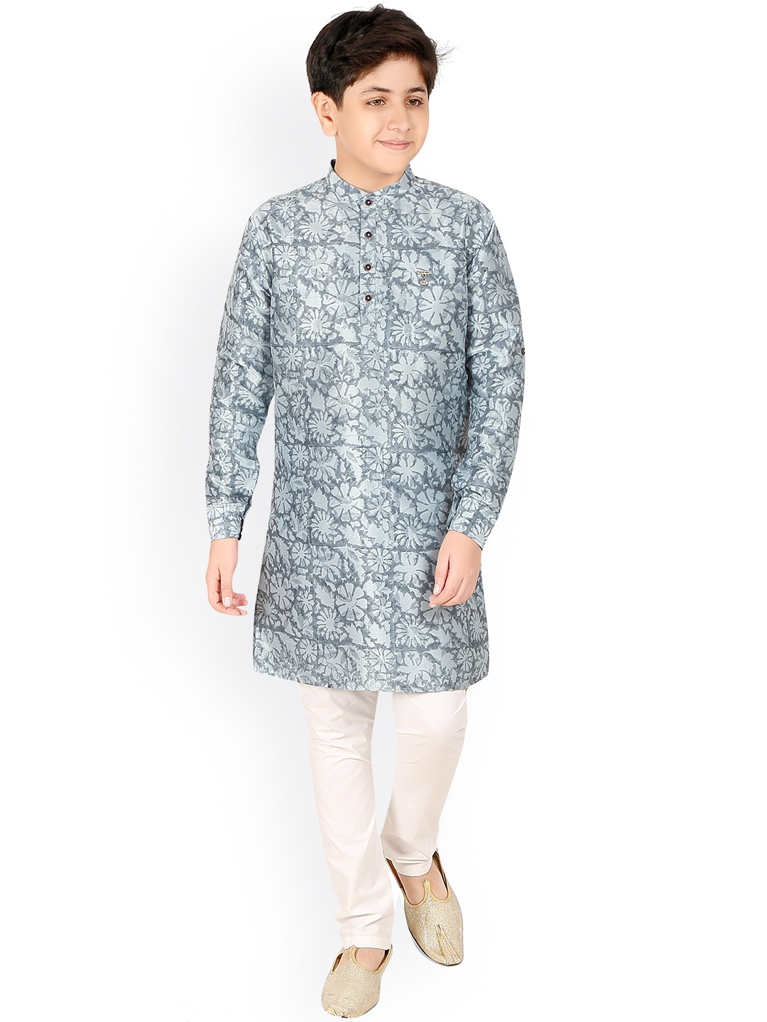 

CAVIO Boys Floral Printed Kurta with Pyjamas, Grey