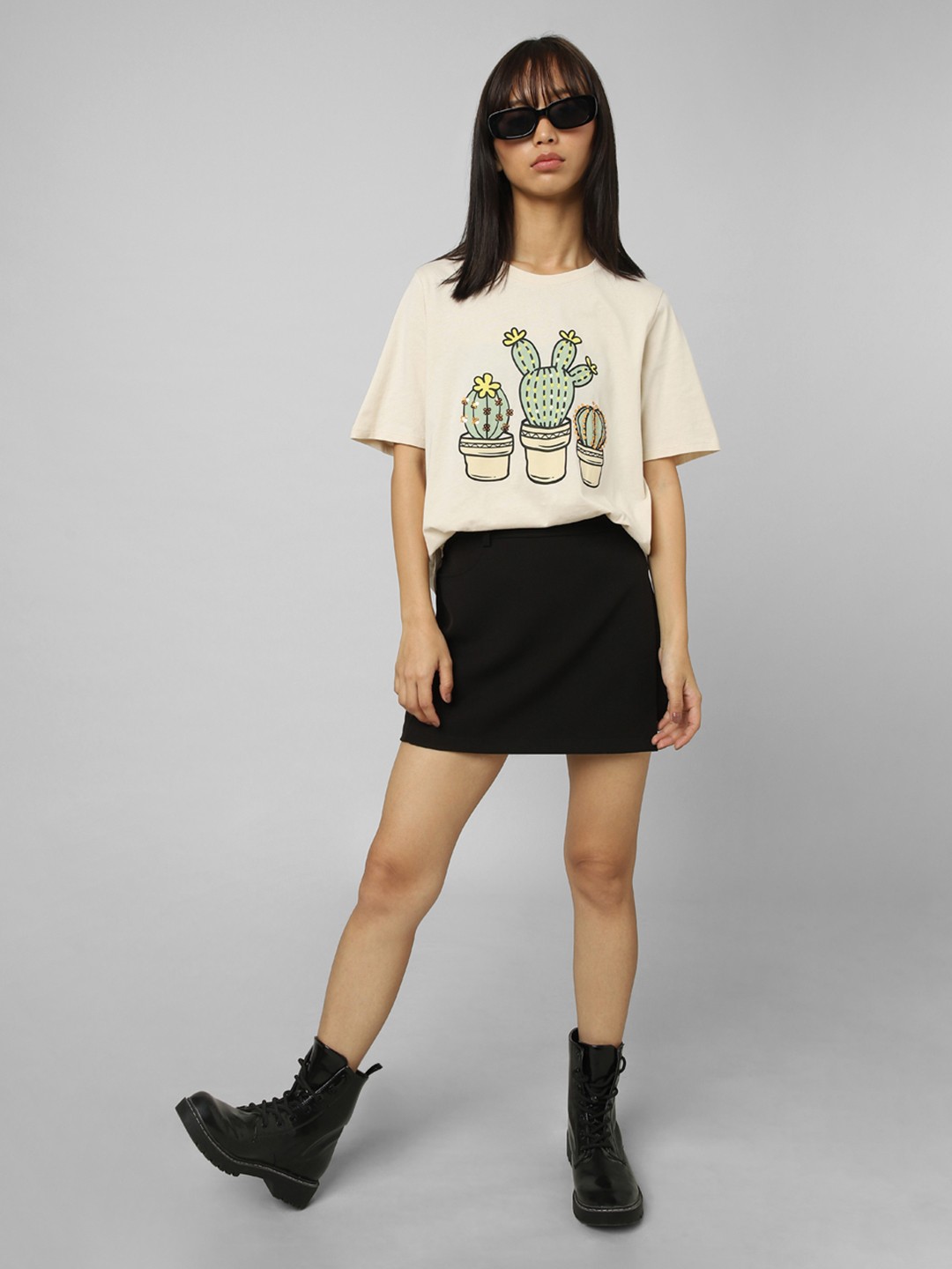 

ONLY Women Typography Printed Cotton T-shirt, Beige