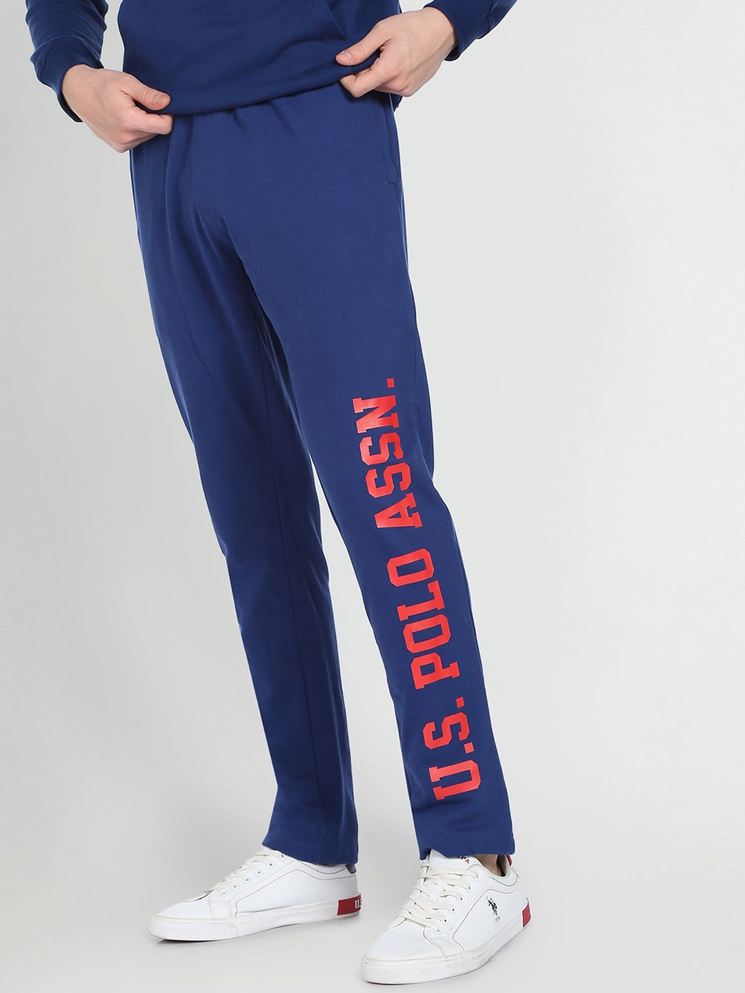 

U.S. Polo Assn. Denim Co. Men Printed Pure Cotton Straight-Fit Sports Track Pant, Blue