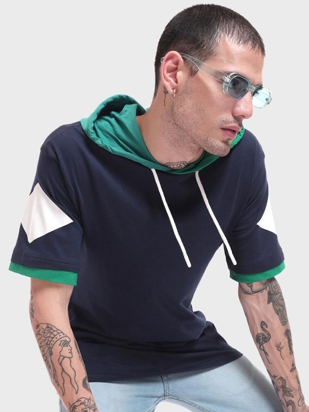 

Bewakoof Oversized Hoodie T-shirt, Blue