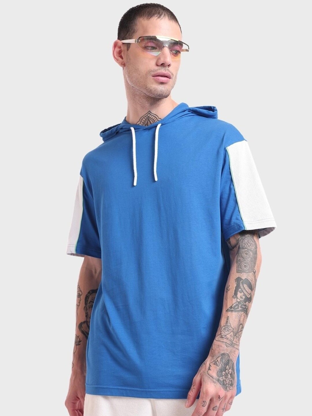 

Bewakoof Men Cotton Oversized Hooded Sweatshirt, Blue