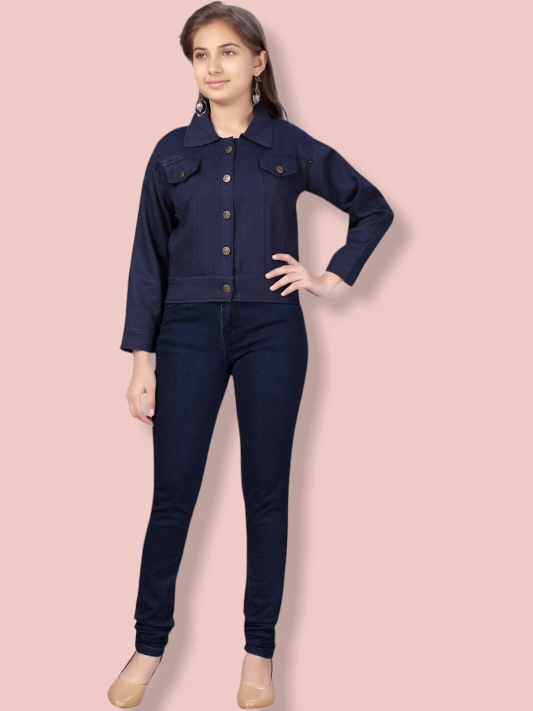 

Aarika Girls Crop Denim Jacket, Navy blue