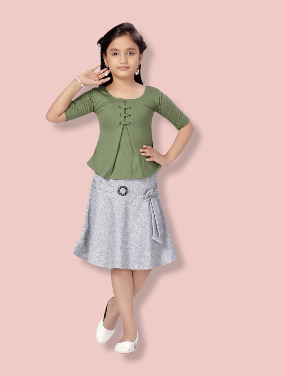 

Aarika Girl Top with Skirt, Green