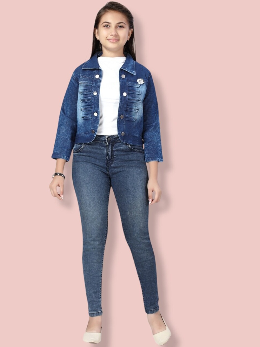 

Aarika Girls Washed Crop Cotton Denim Jacket, Blue