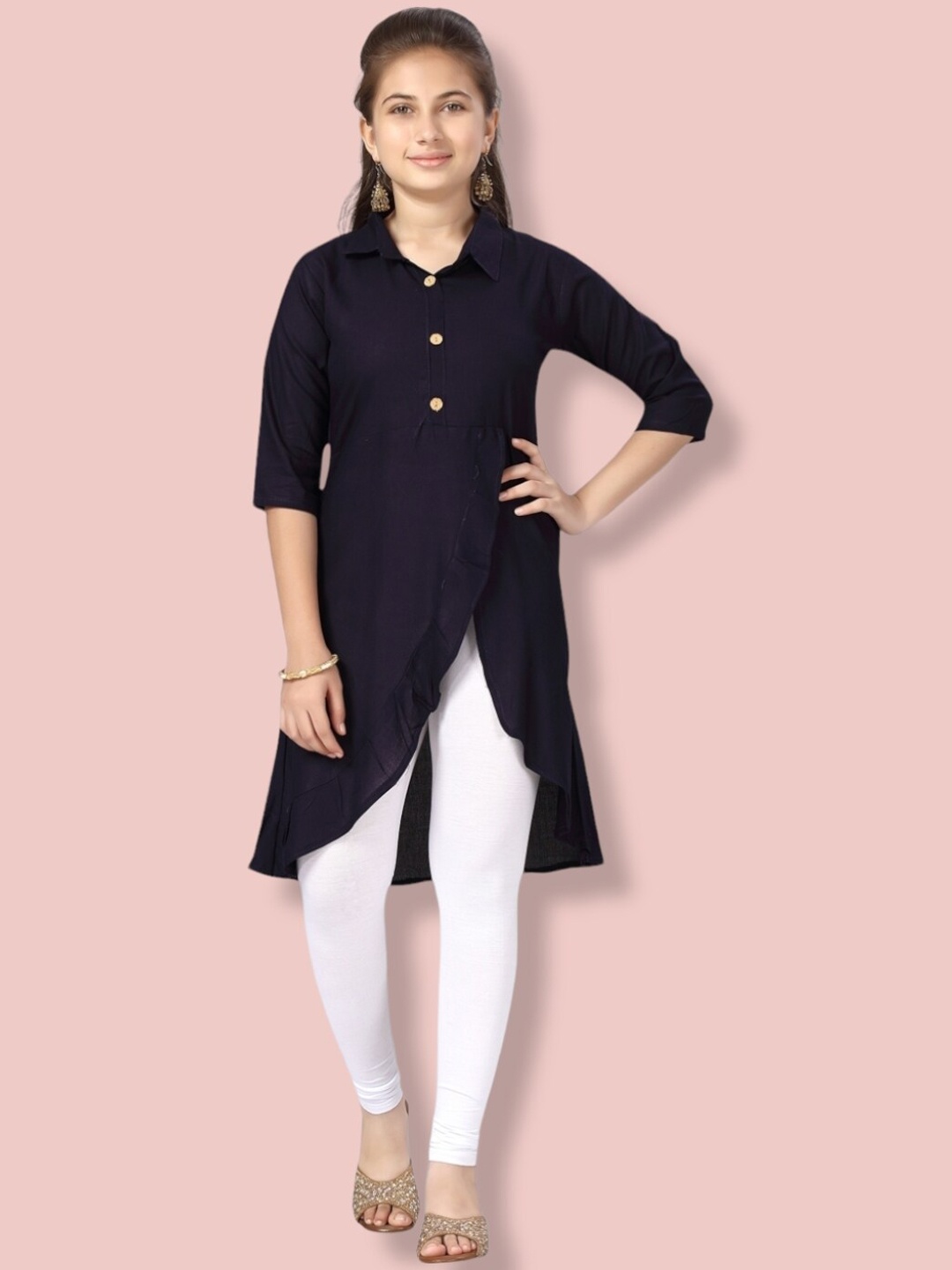 

Aarika Girls Handloom Cotton Kurta, Navy blue